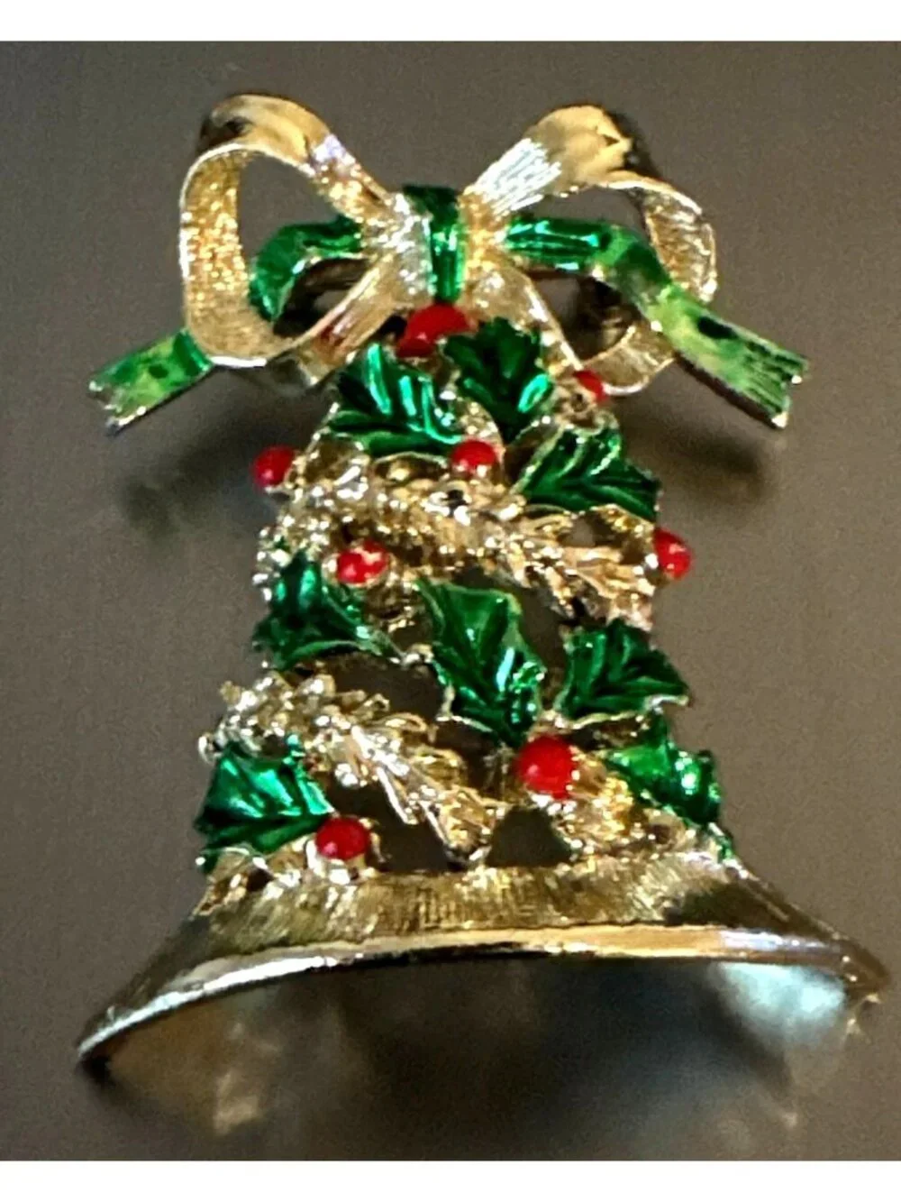 70s Gerrys Christmas Bell Brooch Pin Articulating Dangle Signed Festive